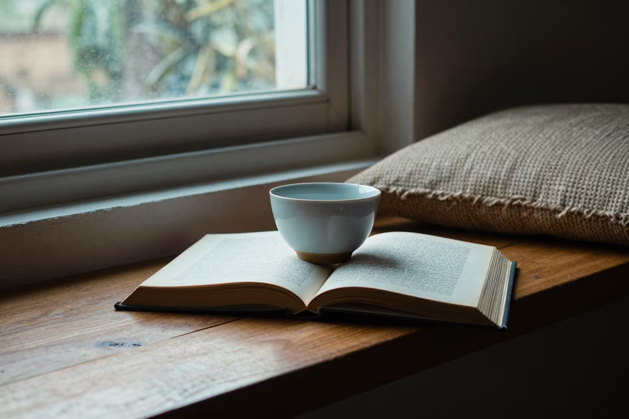 Journal and Tea on Enugu Window Seat in on a window seat in Enugu