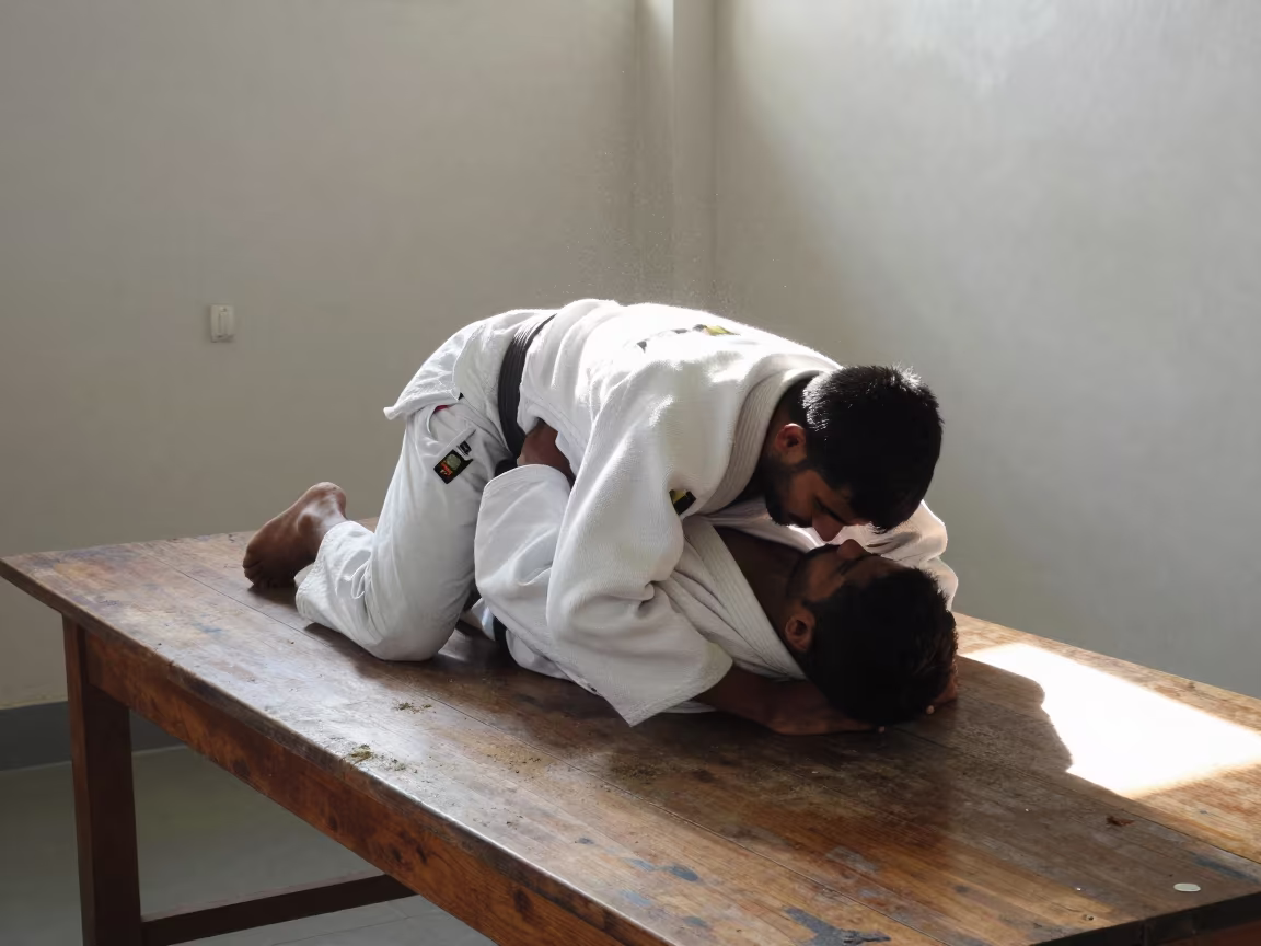 Judo Pin on Dusty Library Table in Meerut in on a dusty library table in Meerut