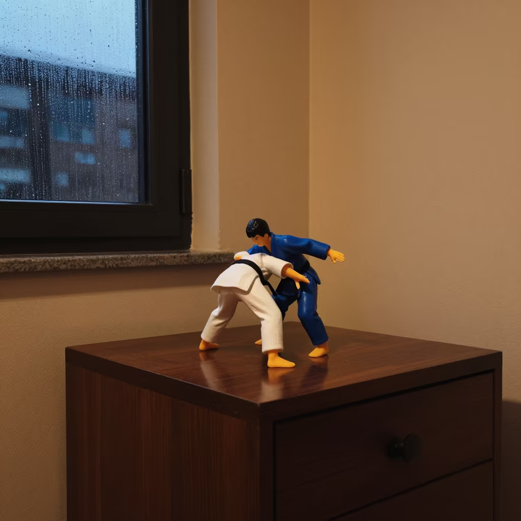 Judo Throw on Hotel Dresser at Night in on a hotel dresser in Barakaldo