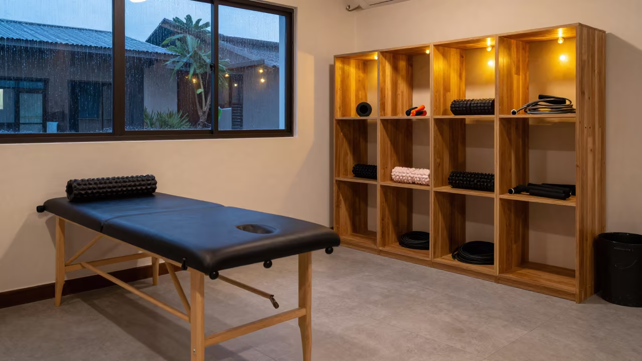 Jump Rope Cubby in Twilight Recovery Lounge in inside a recovery lounge beside foam rollers near Malacca