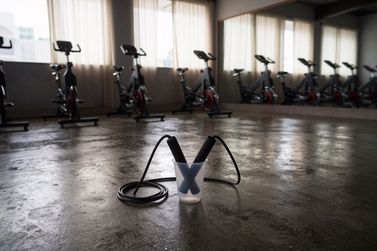 Jump Rope Cup in George Town Spin Studio in inside a spin studio under class lights in George Town