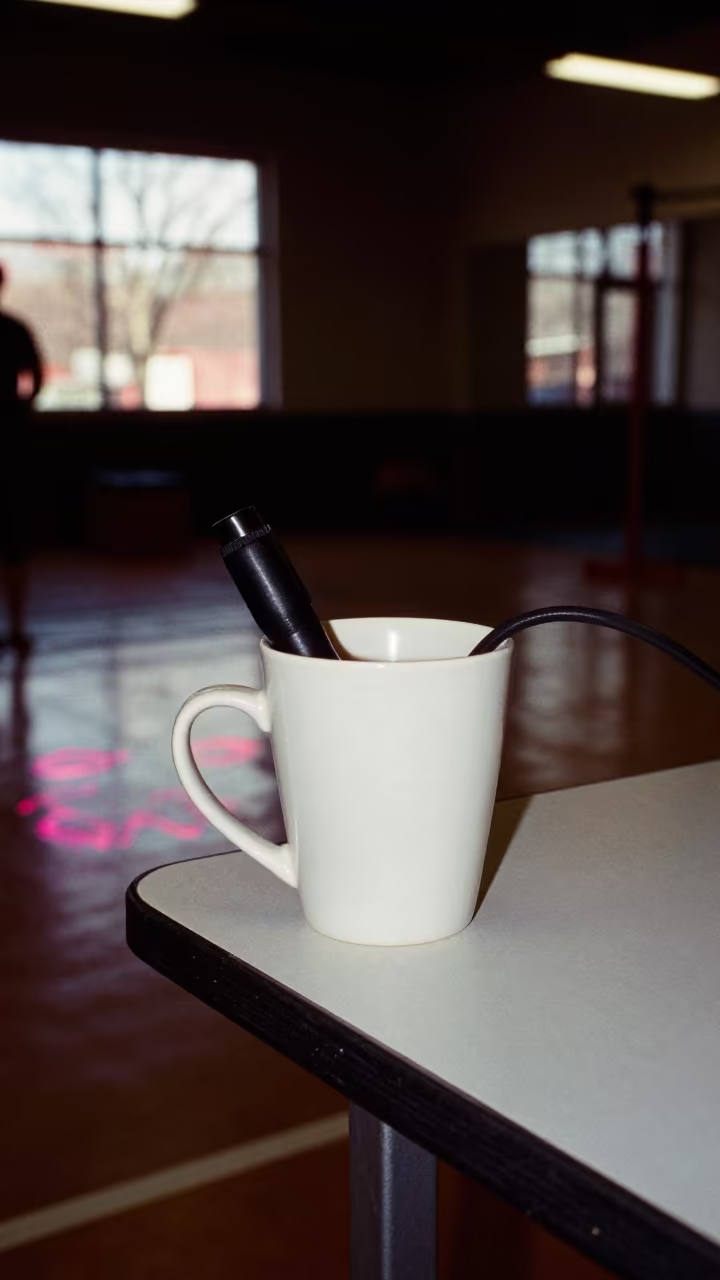 Jump Rope Cup Silhouetted in Neon Gym Light in at a gym check-in desk near Balıkesir