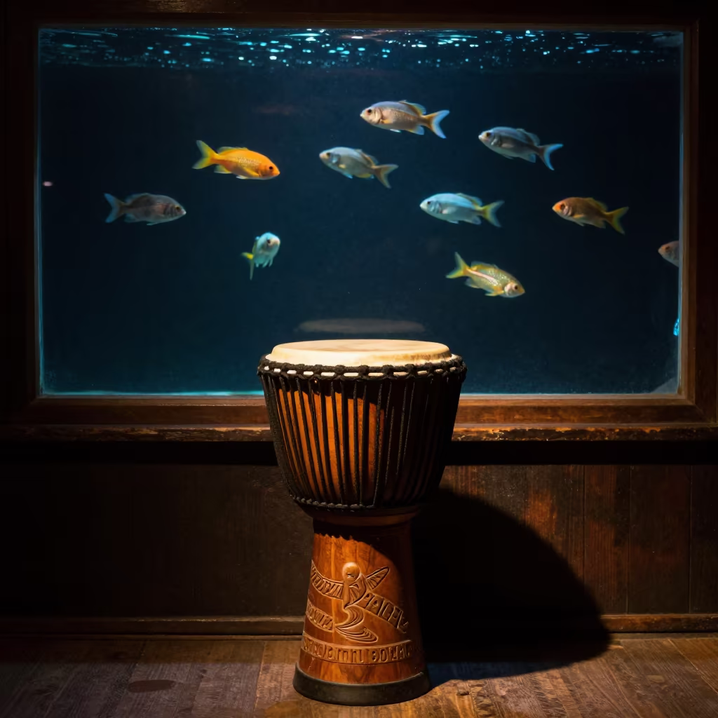 Jungle Fish Swim Over Jazz Drum in Belgrano Night in at a jazz club in Belgrano, Buenos Aires
