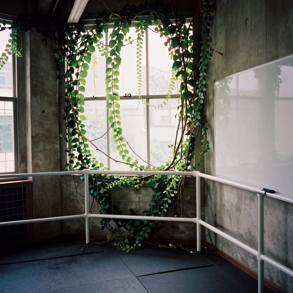 Jungle Overgrowth Silhouette in Spin Studio in inside a spin studio under class lights near Banff