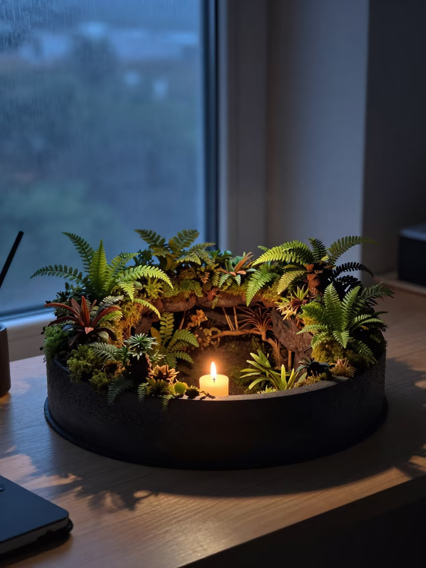 Jungle Sinkhole Model on Desk at Blue Hour in on a writing desk near Salvador