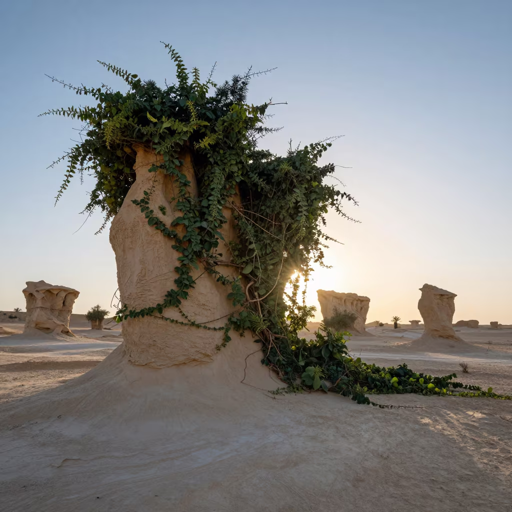 Jungle Vines Overgrow Cairo Yardang at Dawn in near Downtown, Cairo