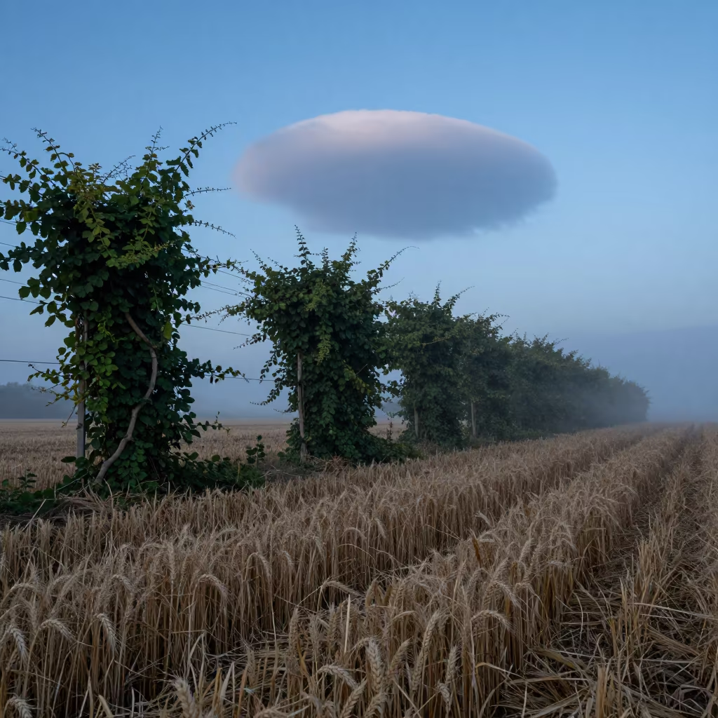 Jungle Vines Overgrown Harvest Field Burgundy in across a harvested grain field in Burgundy
