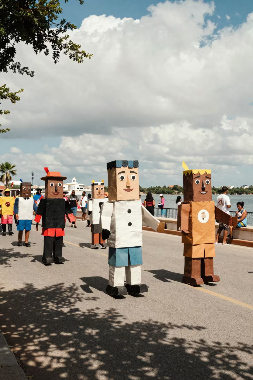 Junkanoo Costumes at Ashgabat Waterfront Parade in at a waterfront celebration in Ashgabat