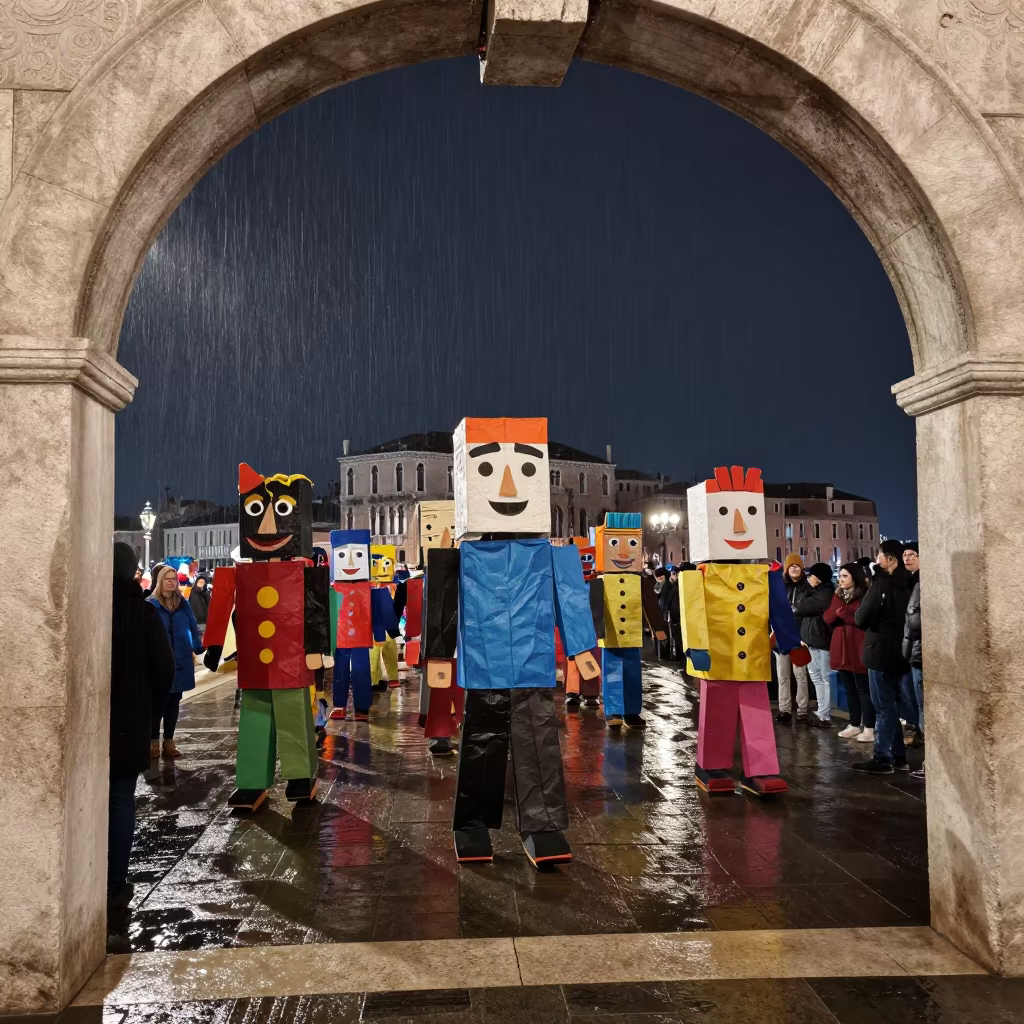 Junkanoo Parade Paper Mache Costumes Venice Night in at a waterfront celebration in Venice