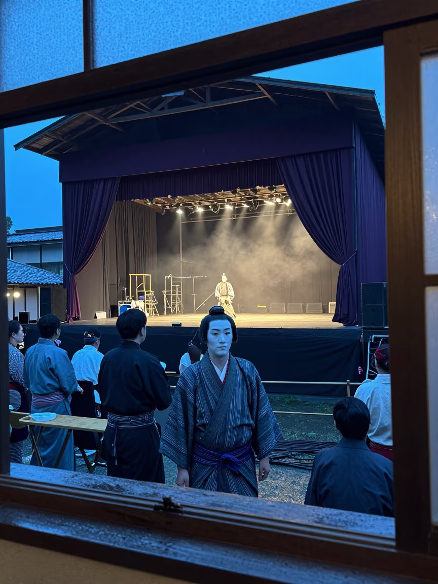 Kabuki Actor White Makeup Villa Nueva Stage in on a festival main stage in Villa Nueva
