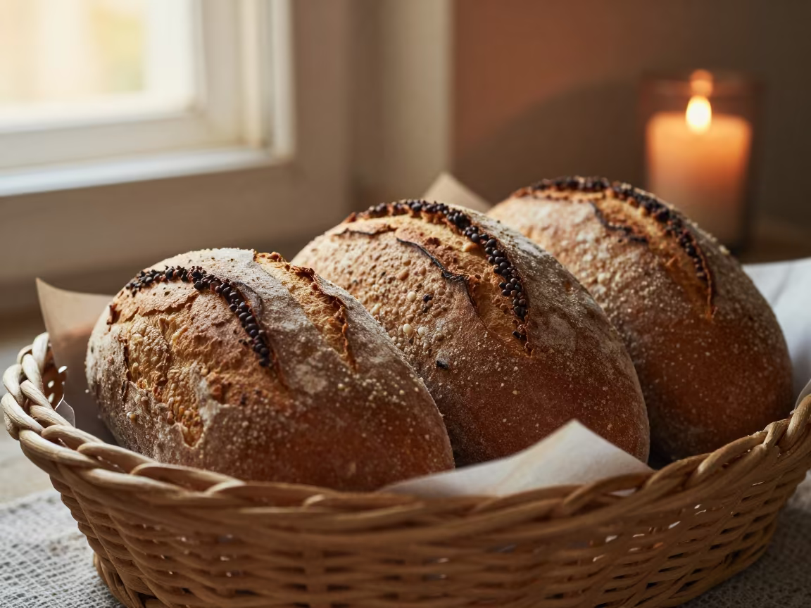 Kabul Bread Basket Candlelight Window Light in on a parchment-lined pastry tray in Kabul