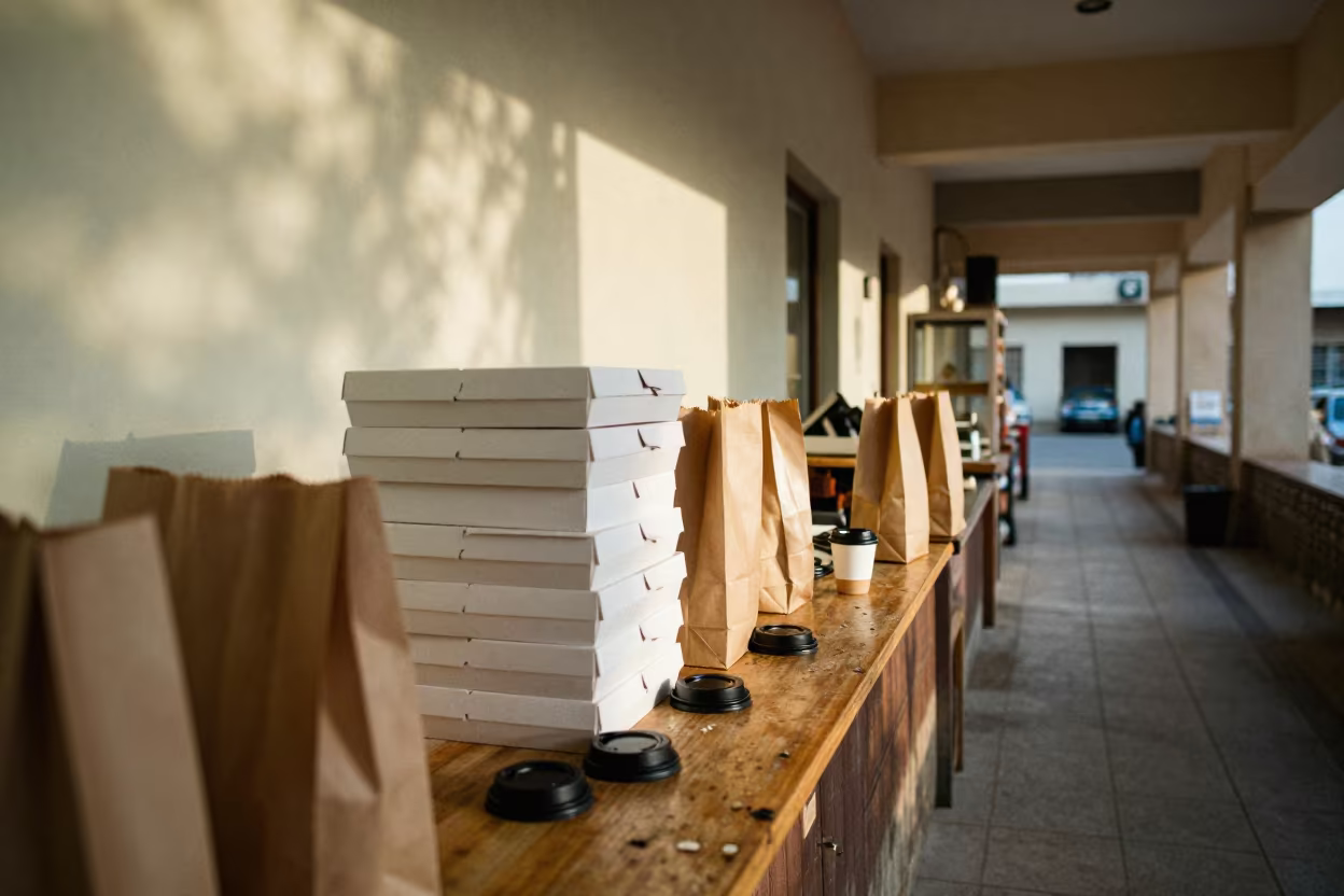 Kafr el-Dawwar Bakery Takeaway Counter Late Autumn in at a cash wrap counter with bags stacked nearby in Kafr el-Dawwar
