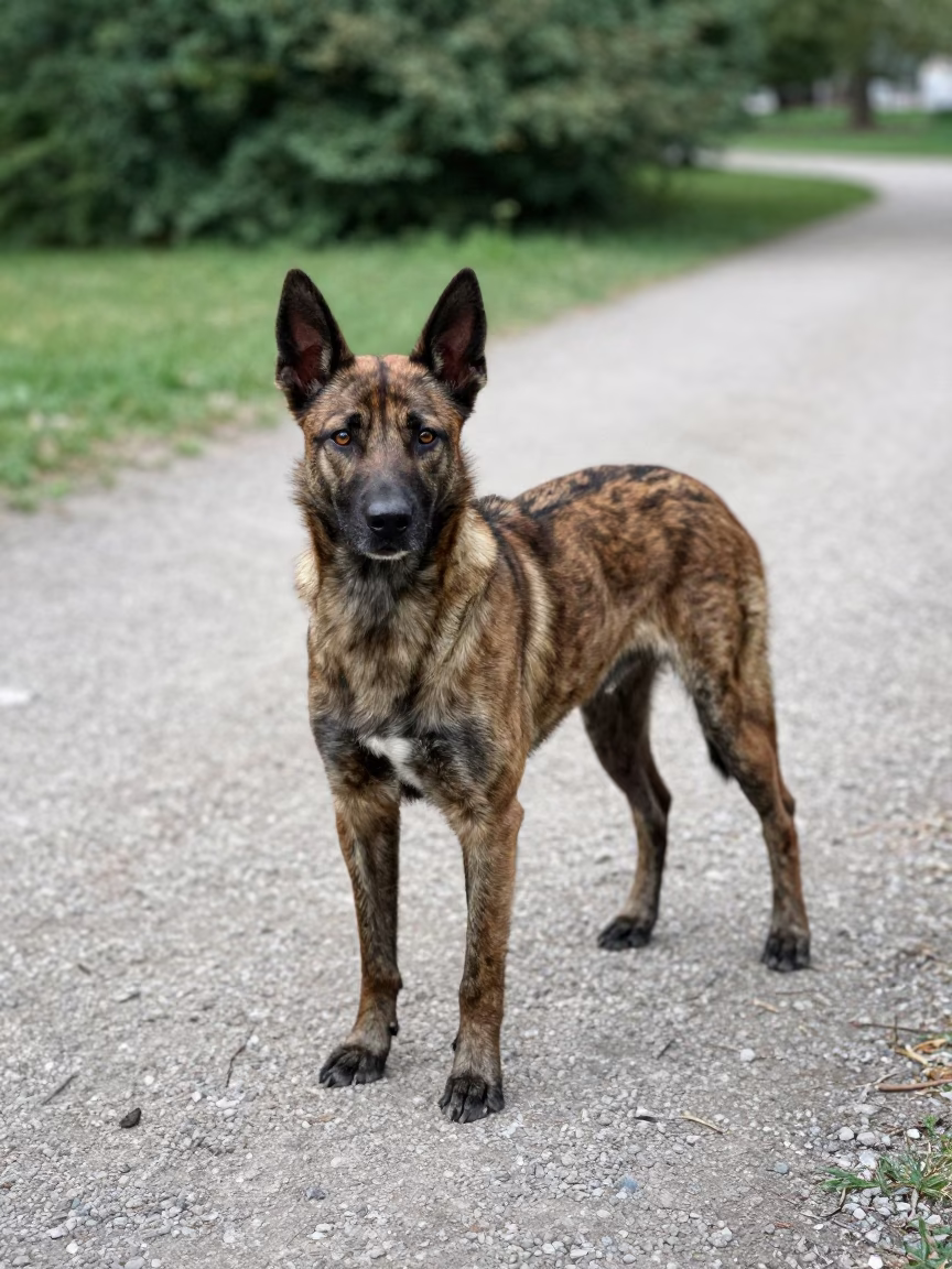 Kai Ken Portrait Along Freiburg Park Path in along a quiet park path with soft open shade and a clean background near Freiburg