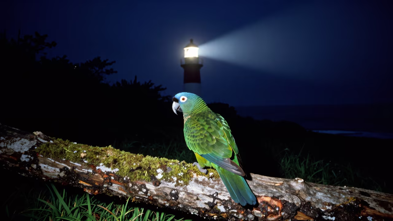 Kakapo Parrot on Moss Log Night Manila in near Ermita, Manila