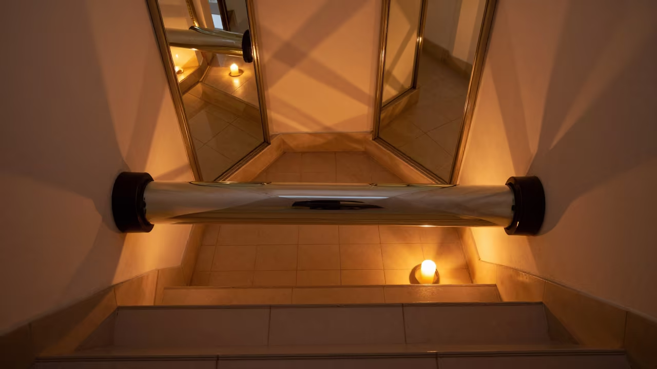 Kaleidoscope Light Patterns in Key West Stair Hall in inside a tiled stair hall in Key West