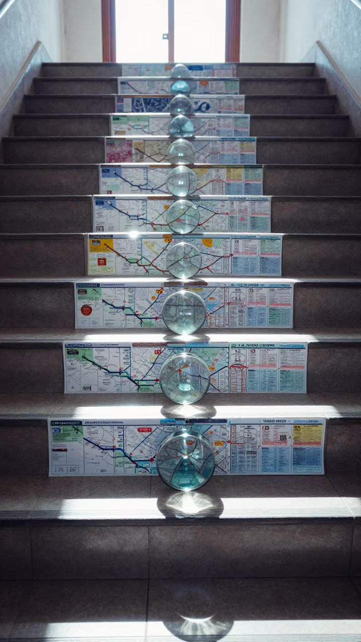 Kaleidoscope of Metro Maps in La Paz Stair Hall in inside a tiled stair hall in Sopocachi, La Paz