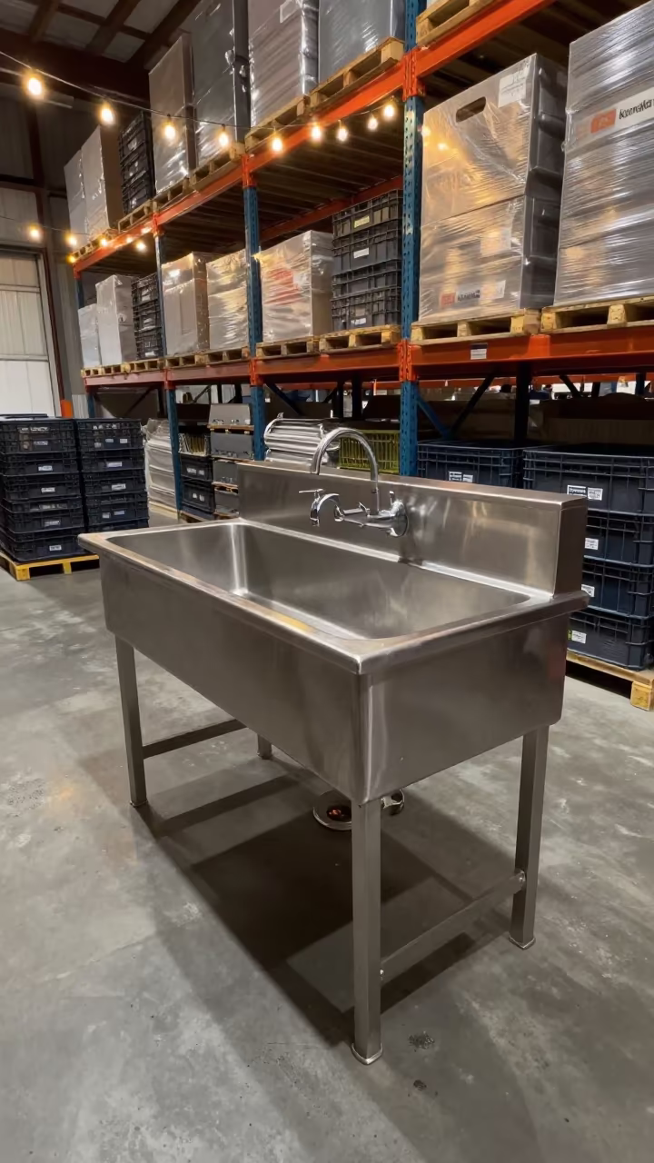 Sanitizing Sink in Kamalia Warehouse Cold Chain Prep in inside a warehouse aisle in Kamalia