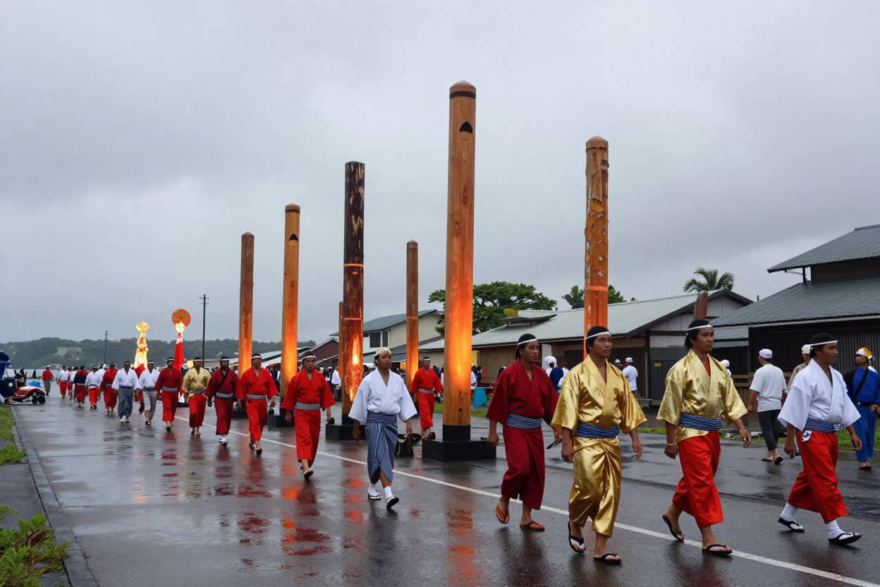Kanamara Matsuri Parade Along Huambo Waterfront in at a waterfront celebration near Huambo