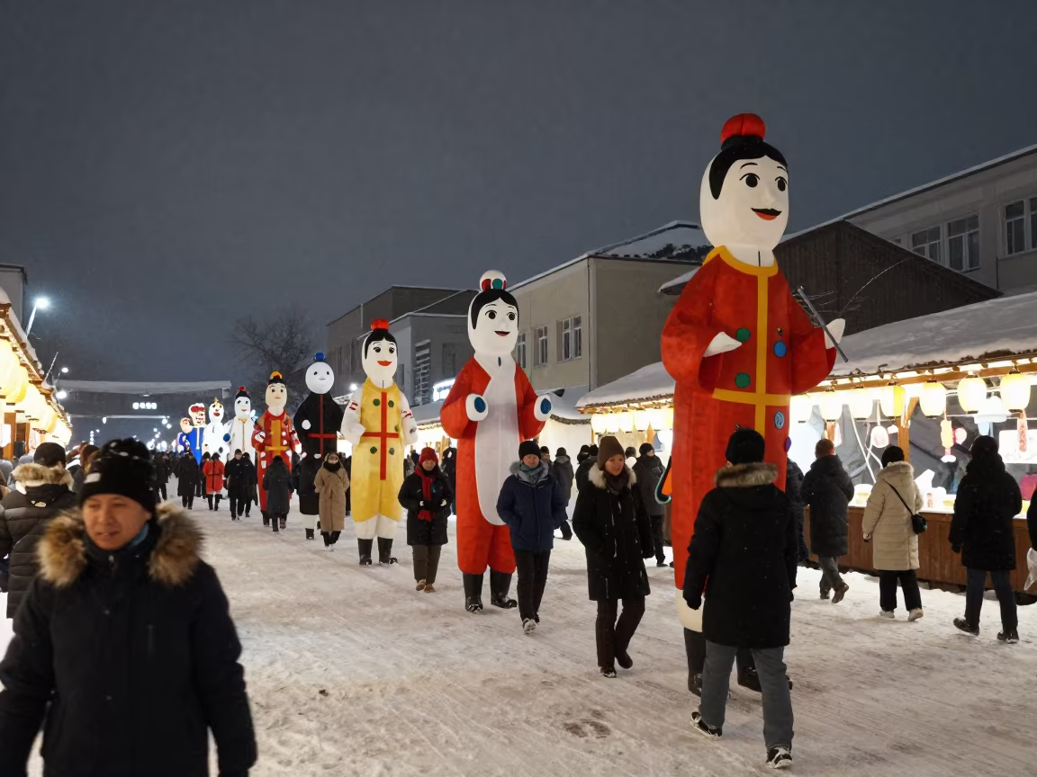 Kanamara Matsuri Parade Night Market Winter in at a night market in Tolyatti