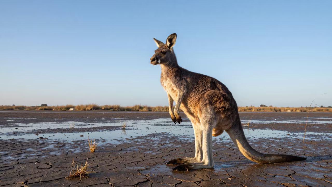 Kangaroo at Dawn Beside Senegal Tidal Inlet in beside a tidal inlet in Senegal