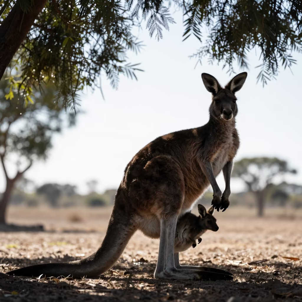 Kangaroo Joey Silhouetted Against Noon Light in near Lima