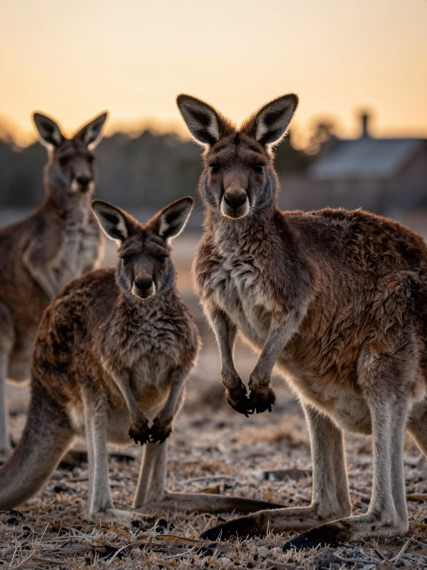Kangaroo Mob in Amber Winter Sunset Light in near Bar Harbor