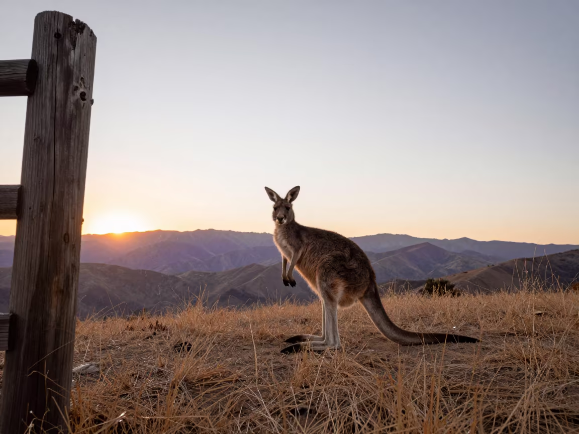 Kangaroo on Wind-Scoured Ridge at Dawn in on a wind-scoured ridge near Tijuana