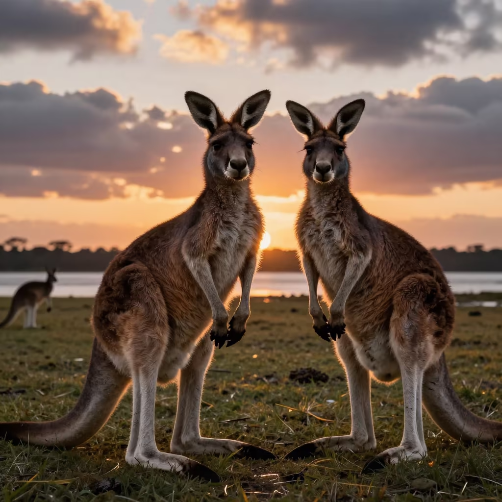 Kangaroos at Tidal Inlet Sunset in beside a tidal inlet near Jashore