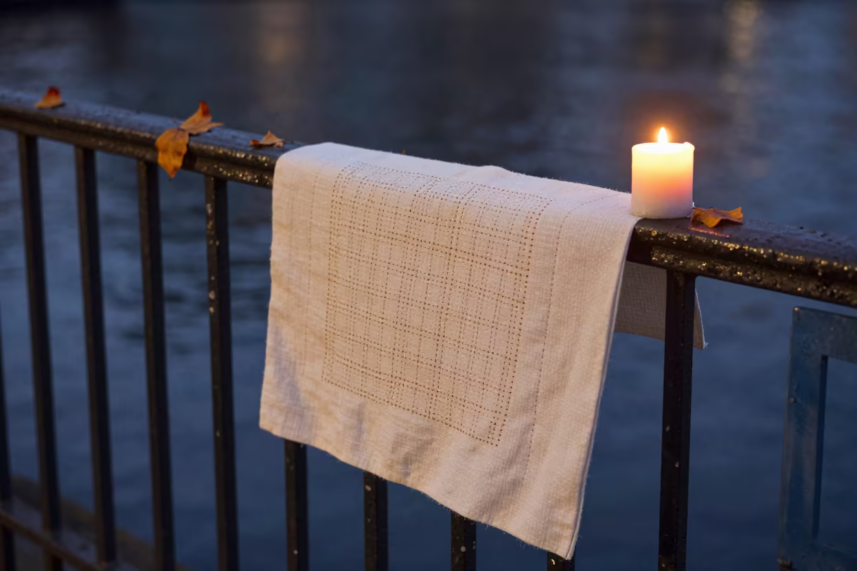 Kantha Embroidery on London Pier Railing in on a pier railing in London