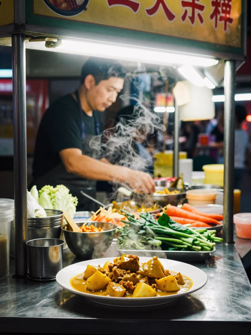 Kaohsiung Food Stall at As First Light Reaches The Scene in in Kaohsiung, Taiwan