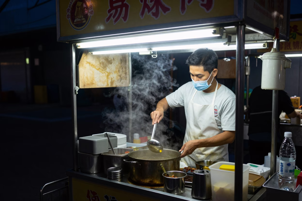 Kaohsiung Food Stall at The Predawn Darkness Light in in Kaohsiung, Taiwan