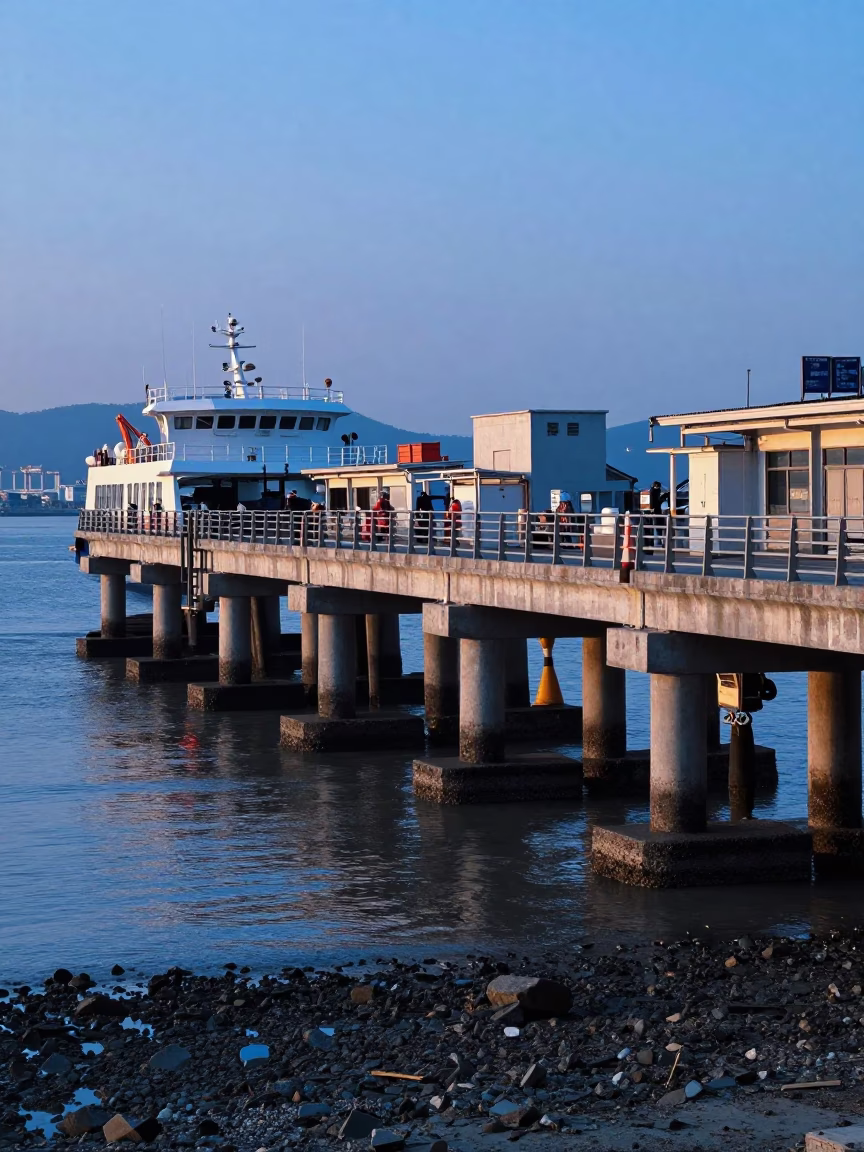 Kaohsiung Harbor Ferry Ramp and Piling System at Nautical Dawn in Taiwan in in Kaohsiung, Taiwan