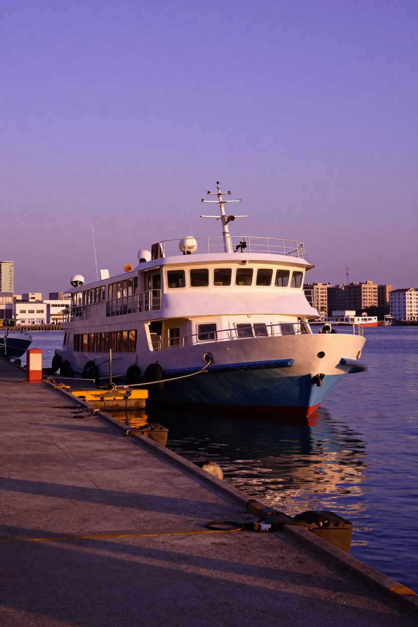 Kaohsiung Harbor Golden Hour Water Taxi Dock Scene in in Kaohsiung, Taiwan
