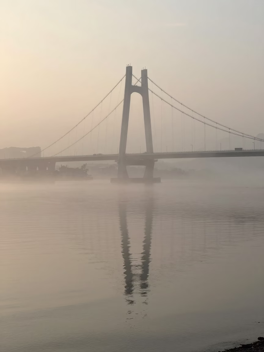 Kaohsiung Harbor Sunrise Mist and Oil Slick Reflections Before Dawn in in Kaohsiung, Taiwan