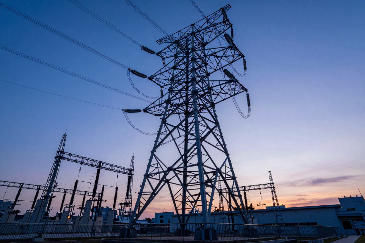 Kaohsiung Indigo Twilight Power Substation Lattice and Urban Infrastructure in in Kaohsiung, Taiwan