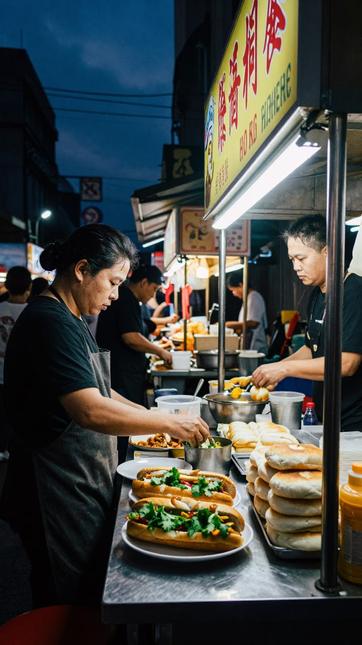Kaohsiung Night Market Street Food Stall Predawn Activity Taiwan Chain Ferry Background in in Kaohsiung, Taiwan