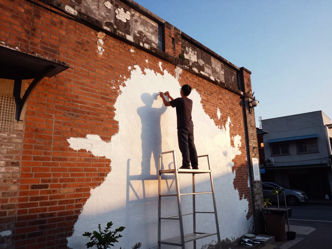 Kaohsiung Street Art Mural Painting During Golden Hour Sunset Light in in Kaohsiung, Taiwan