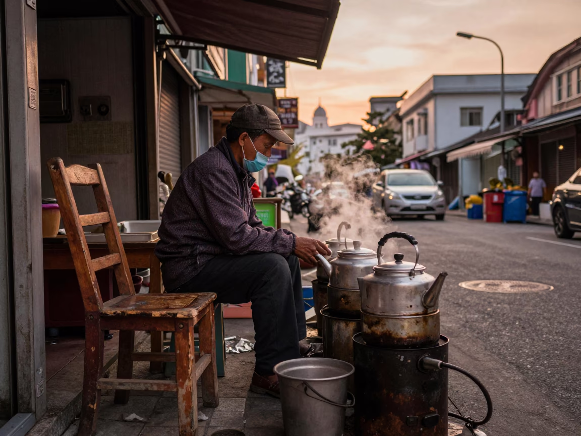 Kaohsiung Street Scene at Copper-toned Light Before Dusk in in Kaohsiung, Taiwan