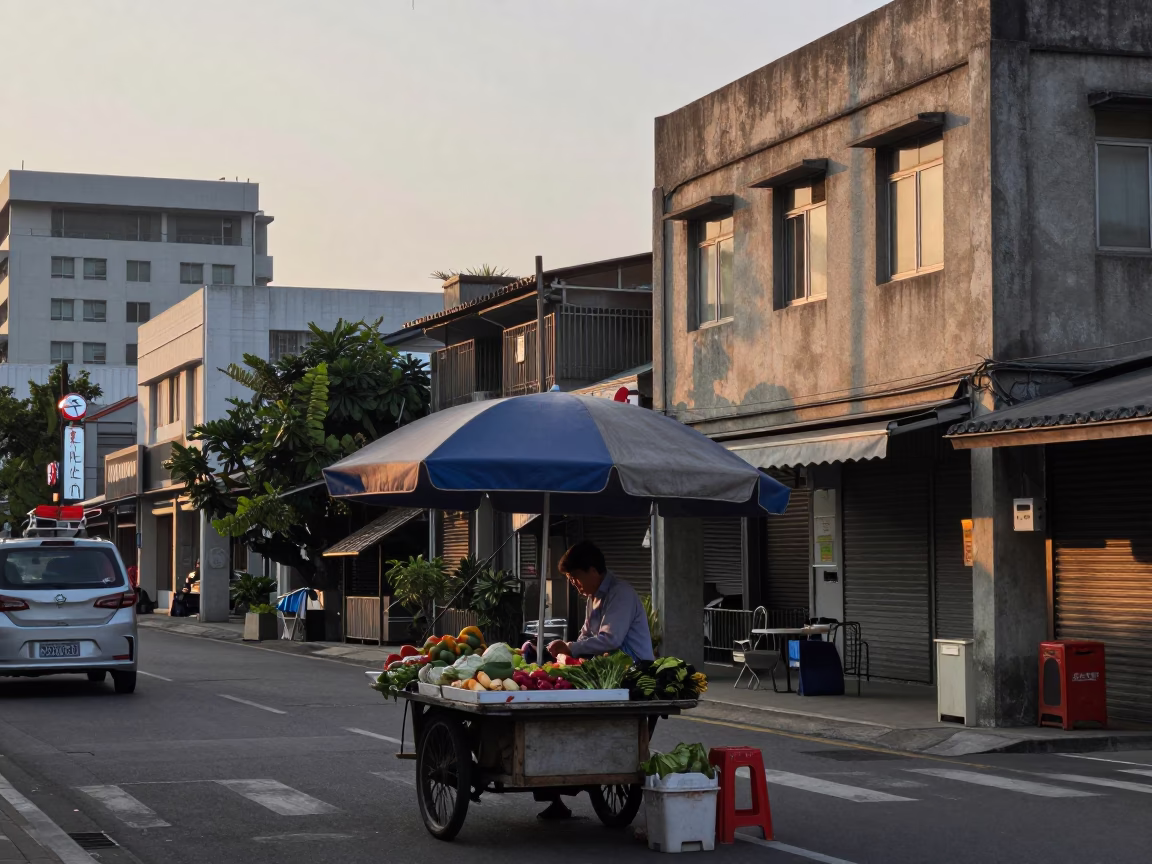 Kaohsiung Street Scene at First Light Of Dawn in in Kaohsiung, Taiwan