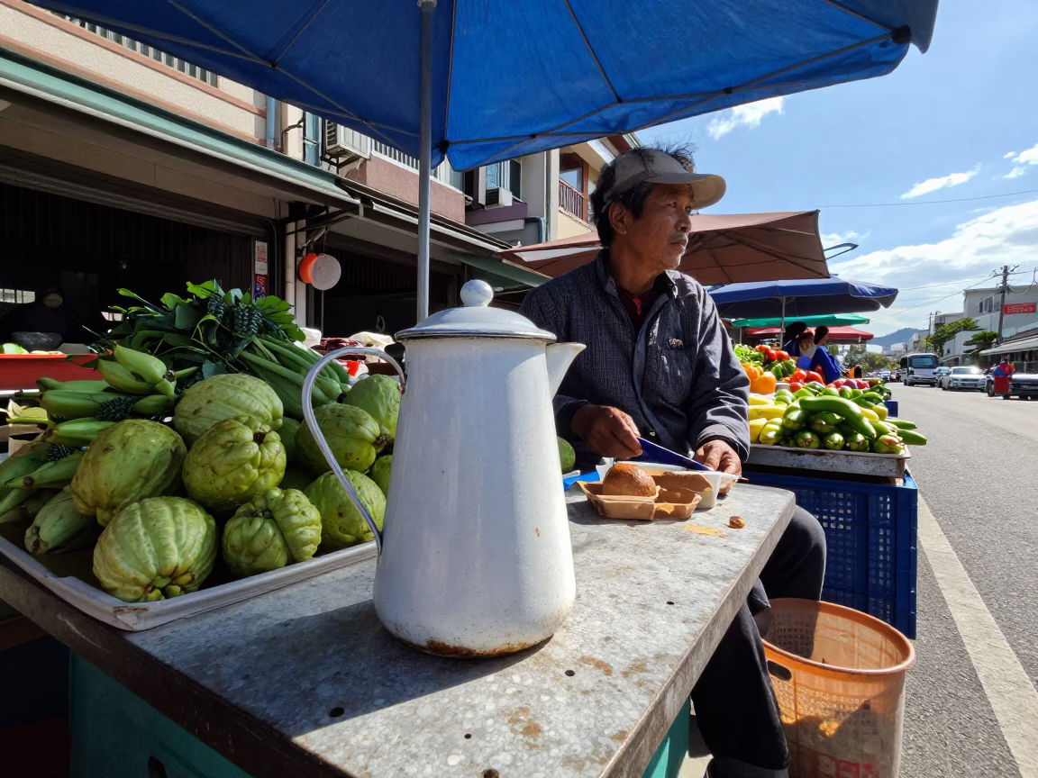 Kaohsiung Street Vendor Noon Light with Enamel Pitcher and Mint Leaves in in Kaohsiung, Taiwan