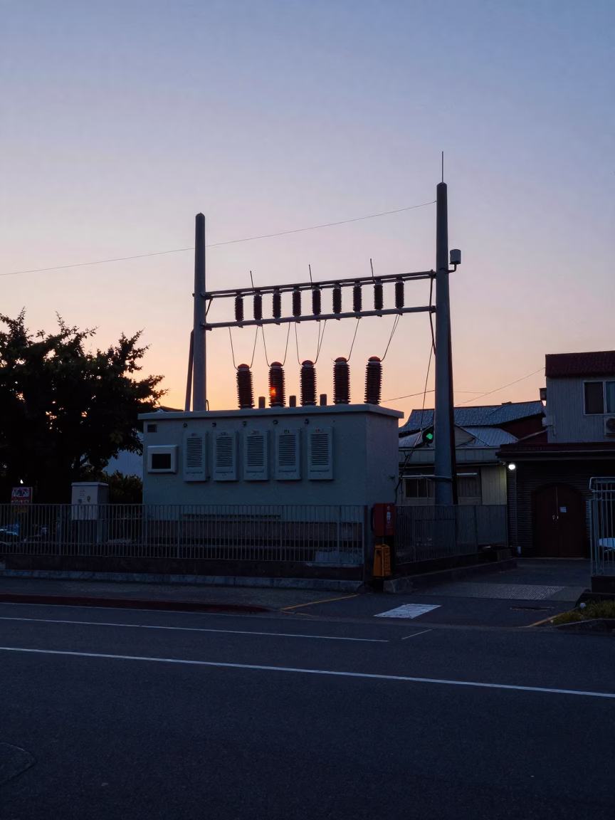 Kaohsiung Taiwan Early Morning Street Scene Before Sunrise with Substation Busbars and Local Life in in Kaohsiung, Taiwan
