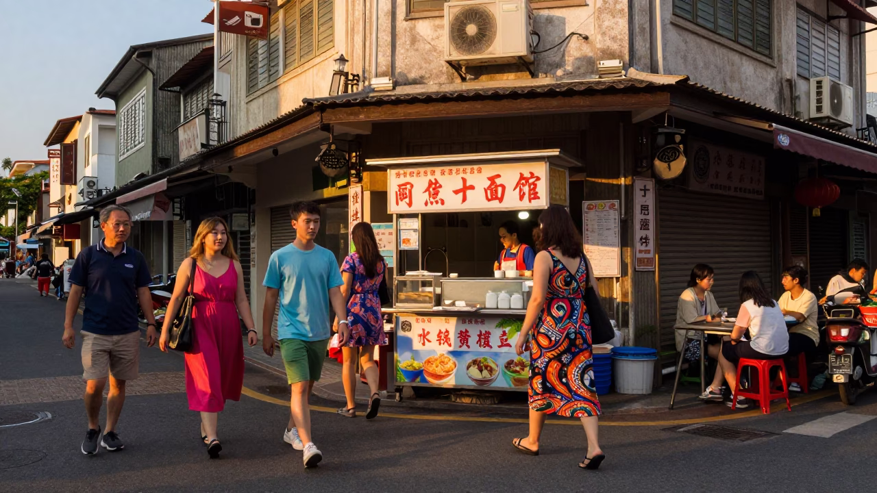 Kaohsiung Taiwan evening street scene with colorful fashion and urban details in in Kaohsiung, Taiwan