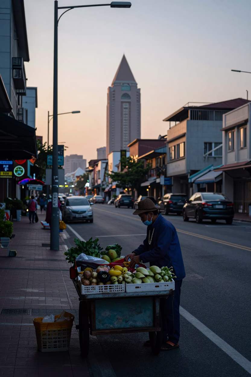 Kaohsiung Taiwan First Light Dawn Street Scene with Pearl Necklaces in in Kaohsiung, Taiwan
