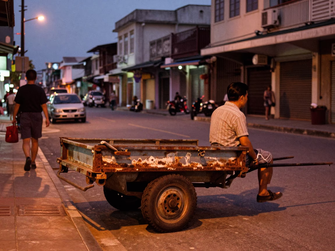 Kaohsiung Taiwan harbor street scene copper light dusk 1960s style photography in in Kaohsiung, Taiwan