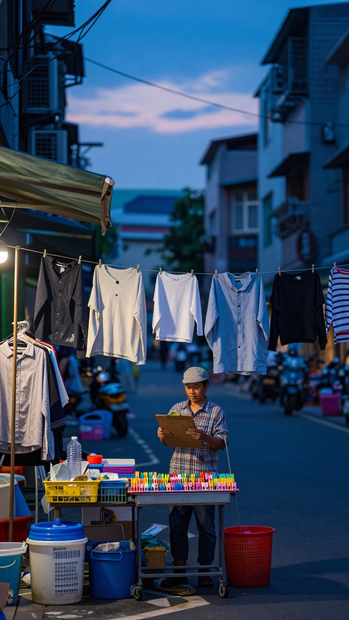 Kaohsiung Taiwan Indigo Twilight Street Scene Laundry Pins and Clipboard in in Kaohsiung, Taiwan