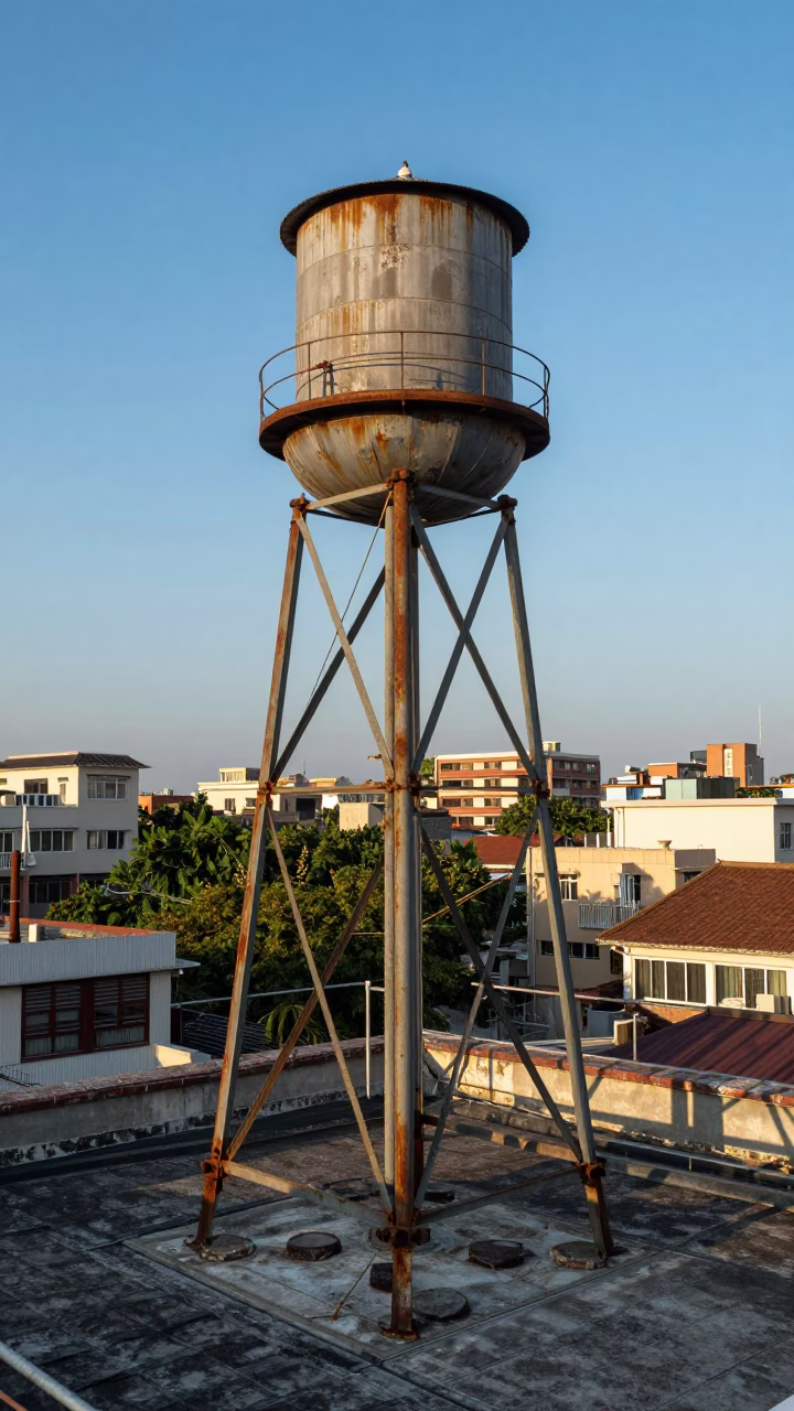 Kaohsiung Taiwan Late Afternoon Water Tower Rooftop Urban Landscape Clear Sky in in Kaohsiung, Taiwan