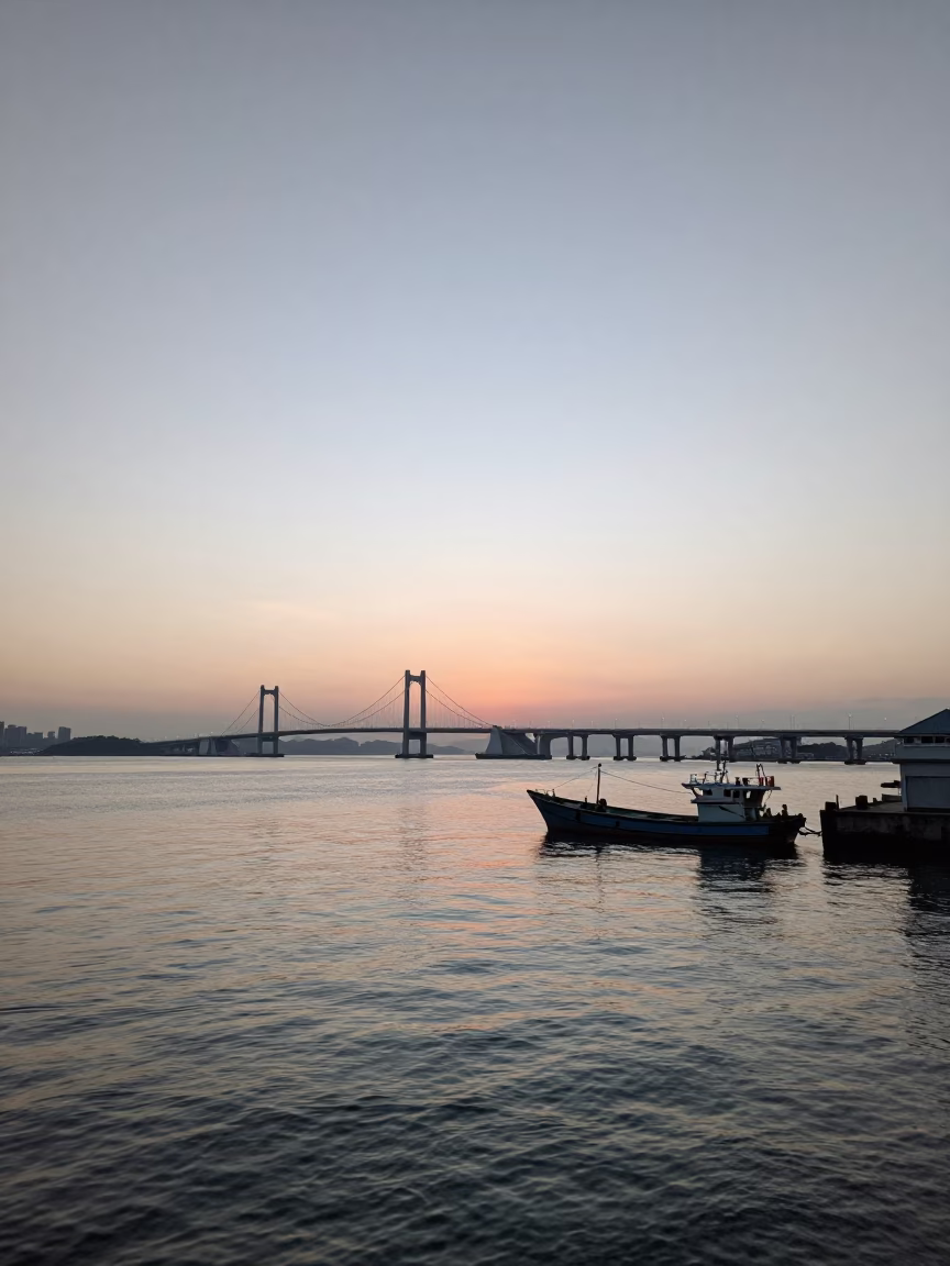 Kaohsiung Taiwan Nautical Dawn Port Scene with Water Rings on Table in in Kaohsiung, Taiwan
