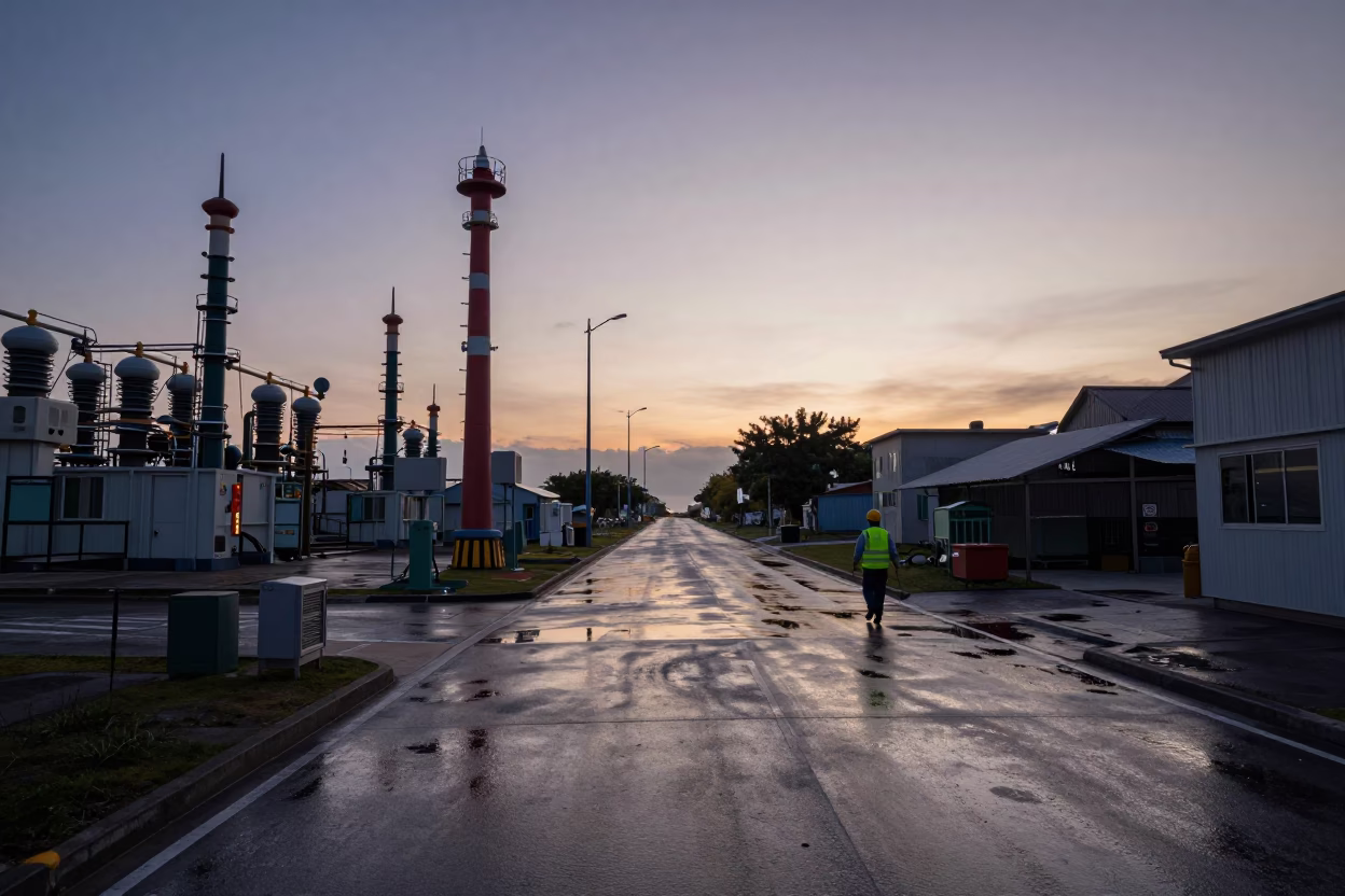 Kaohsiung Taiwan Nautical Dawn Street Scene with Substation Road and Urban Details in in Kaohsiung, Taiwan