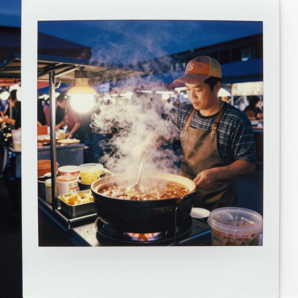 Kaohsiung Taiwan street food vendor blue hour steam and clay pot cassoulet in in Kaohsiung, Taiwan