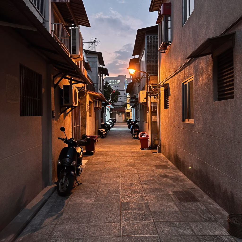 Kaohsiung Urban Life at Copper-toned Light Before Dusk in in Kaohsiung, Taiwan